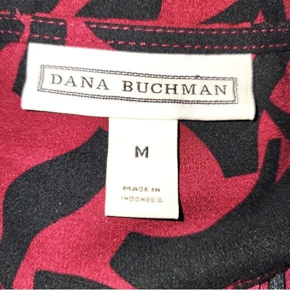 Dana Buchman Red & Black Polyester 3/4 Sleeve V-Neck Blouse Size M - Picture 7 of 9